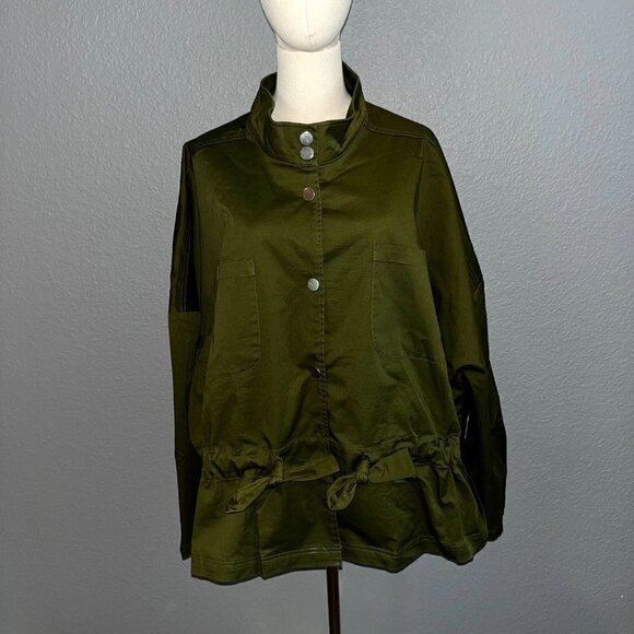 ELOUQII Cinched Waist Field Military Jacket in Capulet Olive - NWT - Size 26 - Picture 1 of 13